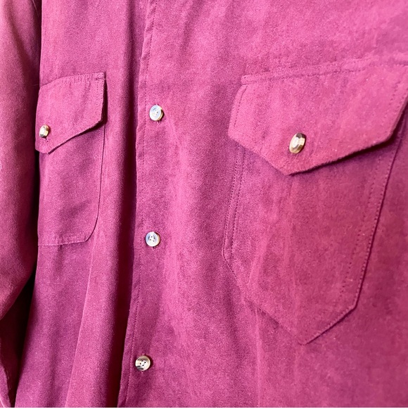 Knightsbridge Burgundy Red Men’s Two Pocket Dress Shirt Polyester Faux Suede 2XL - Picture 6 of 10
